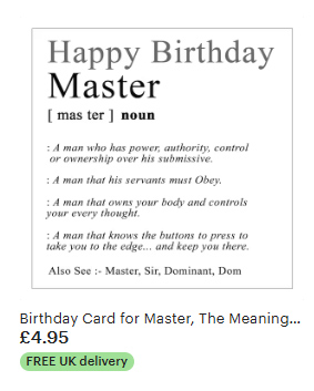 Birthday Card for Master BDSM Fetish